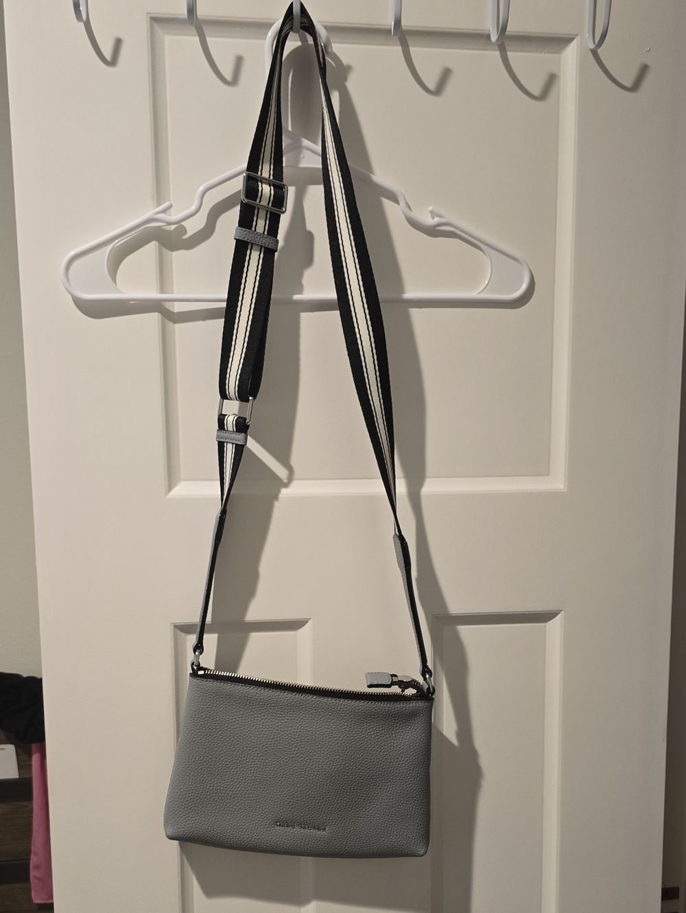 Marc Jacobs Gray Pebbled Crossbody with Striped Adjustable Strap